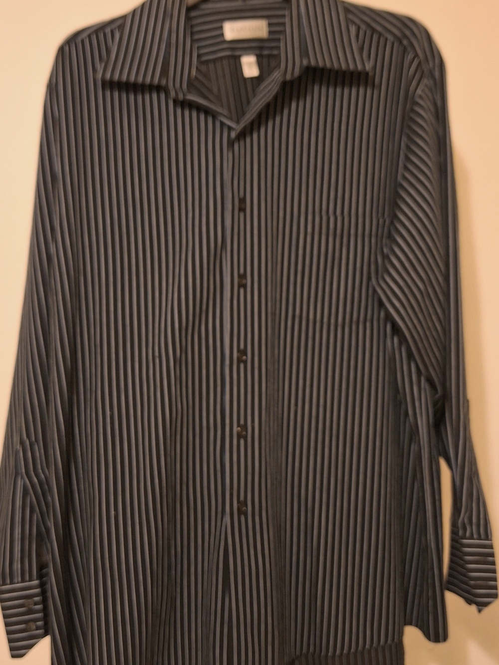 Van Heusen Black and Gray Vertical Stripe Dress Shirt